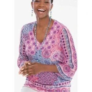 Chico’s Tile Print Kimono-Sleeve Blouse | Size 3 (XL) | NWOT / Like New